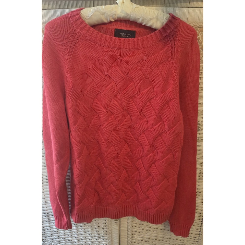 Women's Land's End Drifter Sweater NWOT Basket Weave Size XL Brown Cardinal Red
